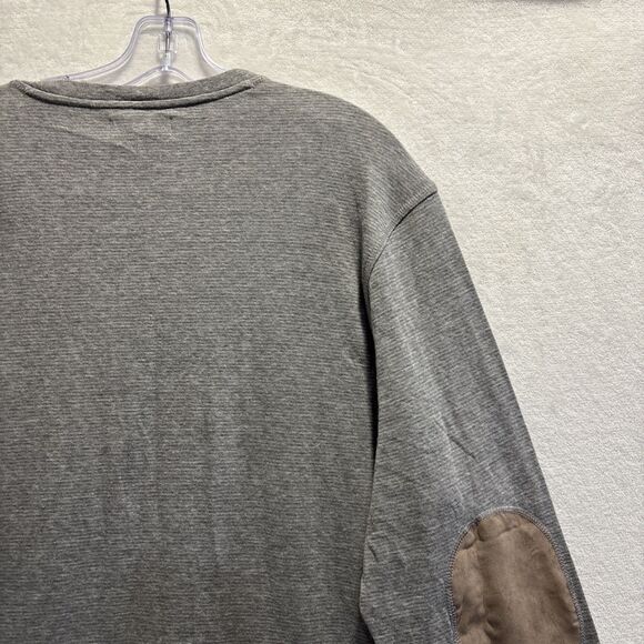Tasso Elba Men's Long Sleeve Striped Pullover Sweatshirt Suede Elbows Grey XL - Picture 7 of 11